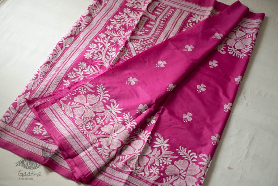 shop Kantha Silk Light Pink Saree 