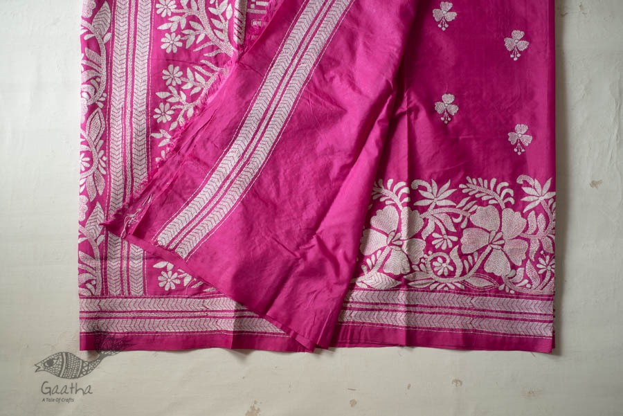 shop Kantha Silk Light Pink Saree 