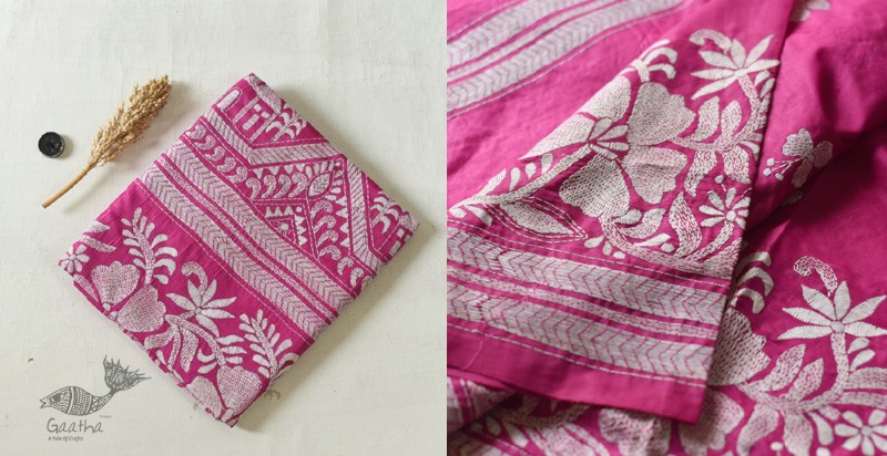 shop Kantha Silk Light Pink Saree 