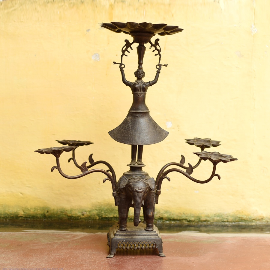 Antique from Khajuraho Brass - Elephant - Diya Stand