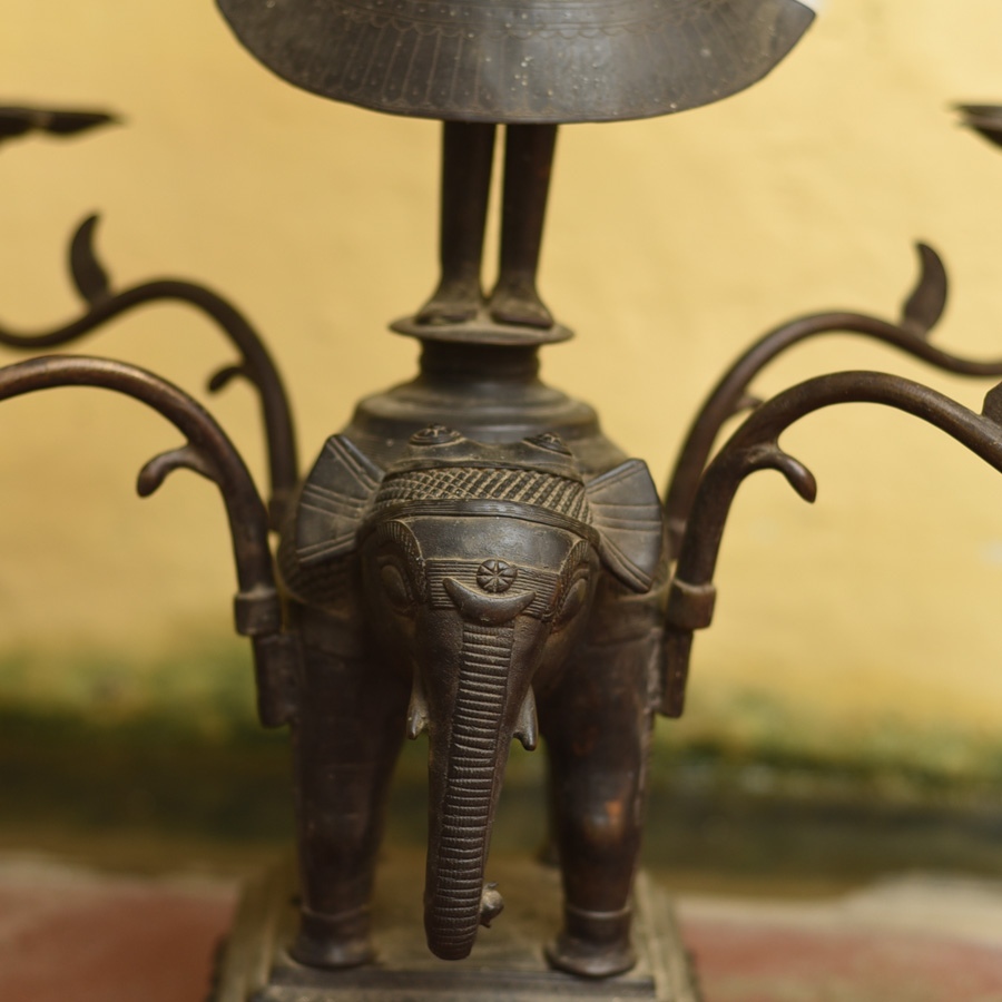 Antique from Khajuraho Brass - Elephant - Diya Stand