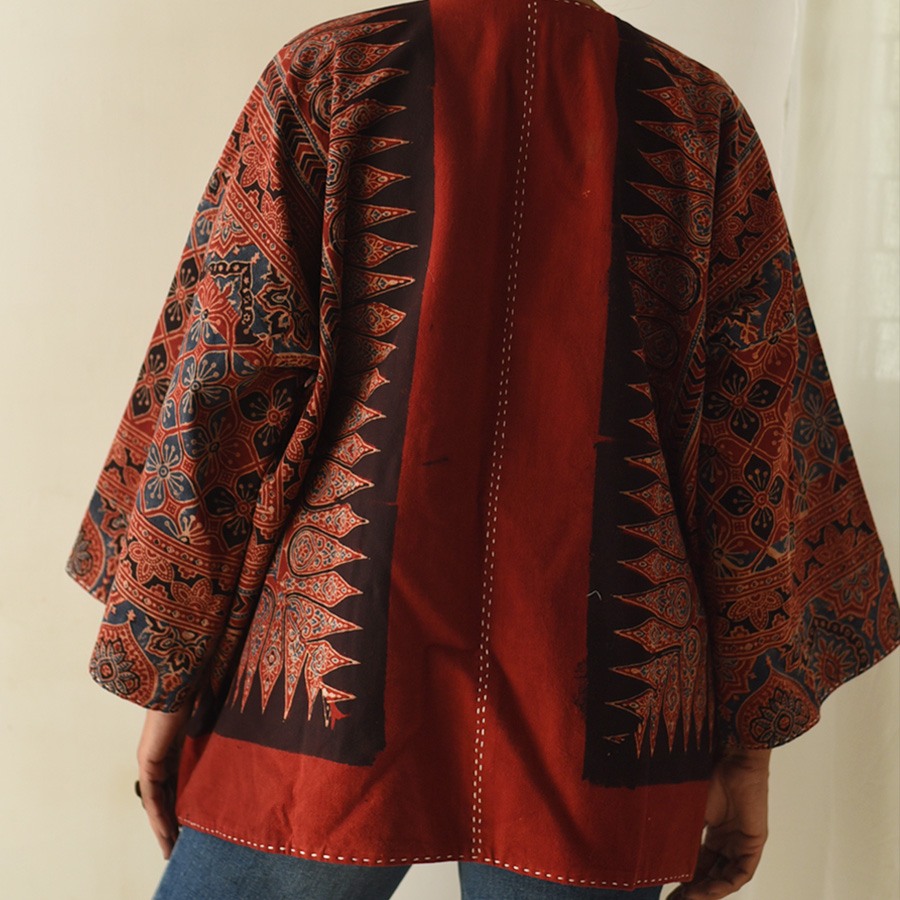 shop Ajrakh Block Printed & Denim ~ Reversible Cotton Jacket