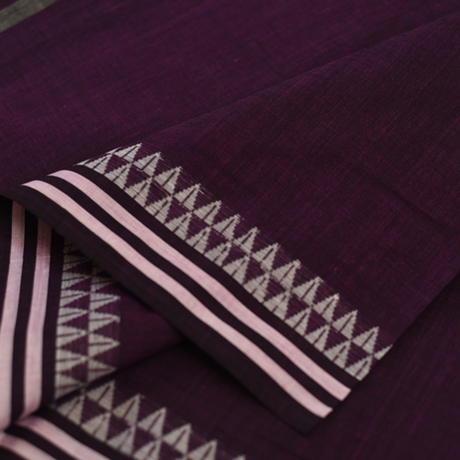 shop Begampuri Cotton Saree With Woven Border - Deep Violet