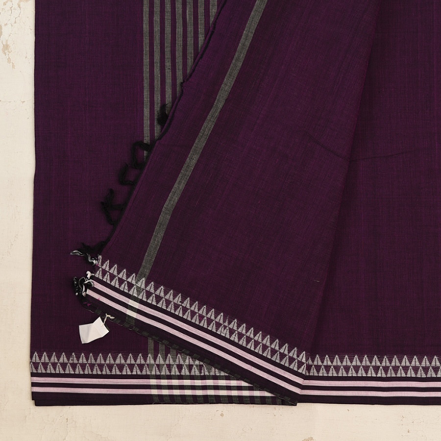 shop Begampuri Cotton Saree With Woven Border - Deep Violet