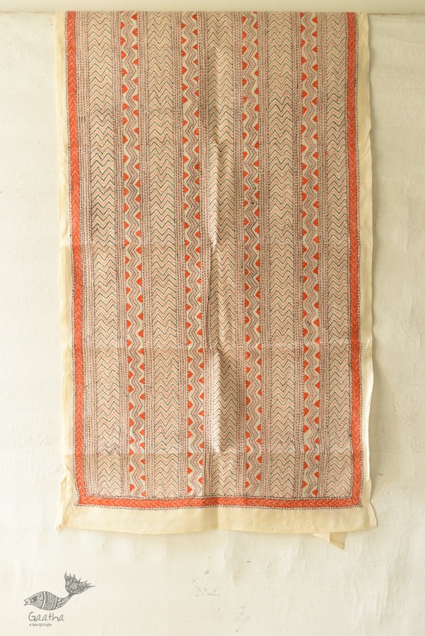 Hand Embroidered Kantha Tussar Silk Stole