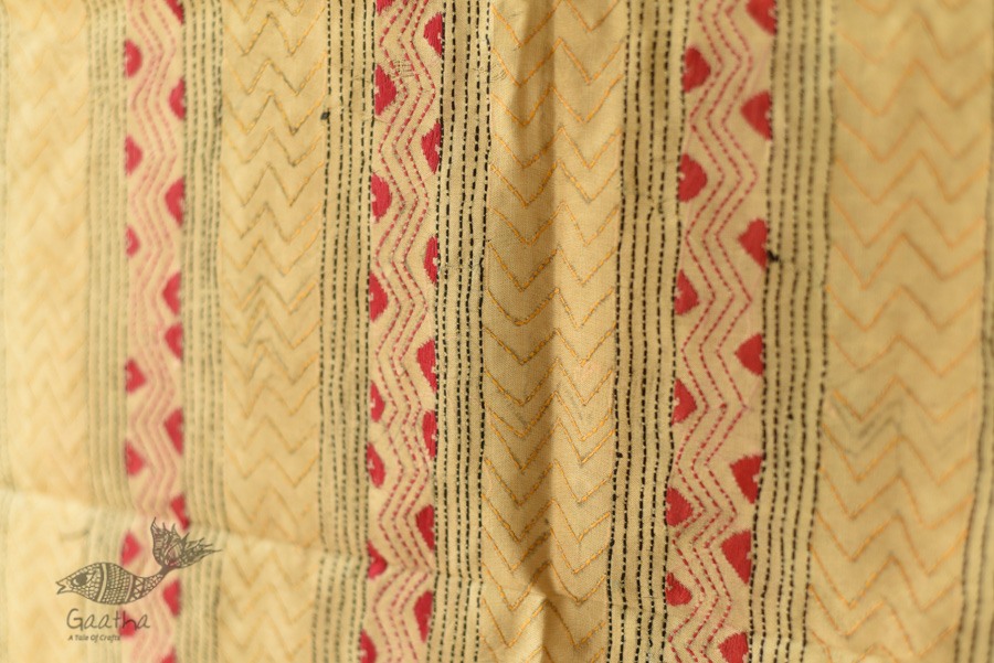 Hand Embroidered Kantha Tussar Silk Stole