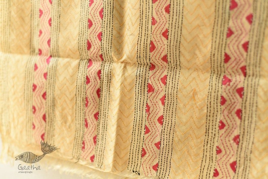 Hand Embroidered Kantha Tussar Silk Stole