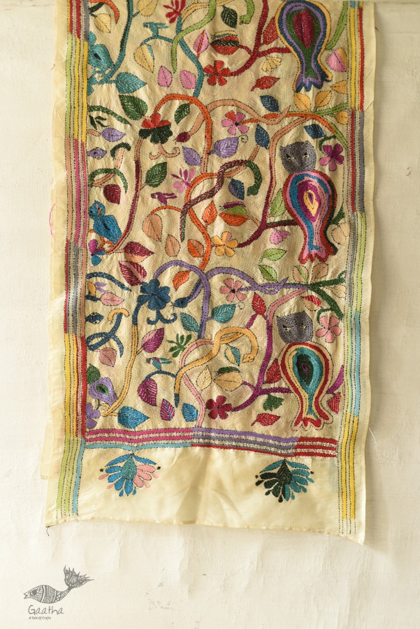 Hand Embroidered Kantha Silk Stole