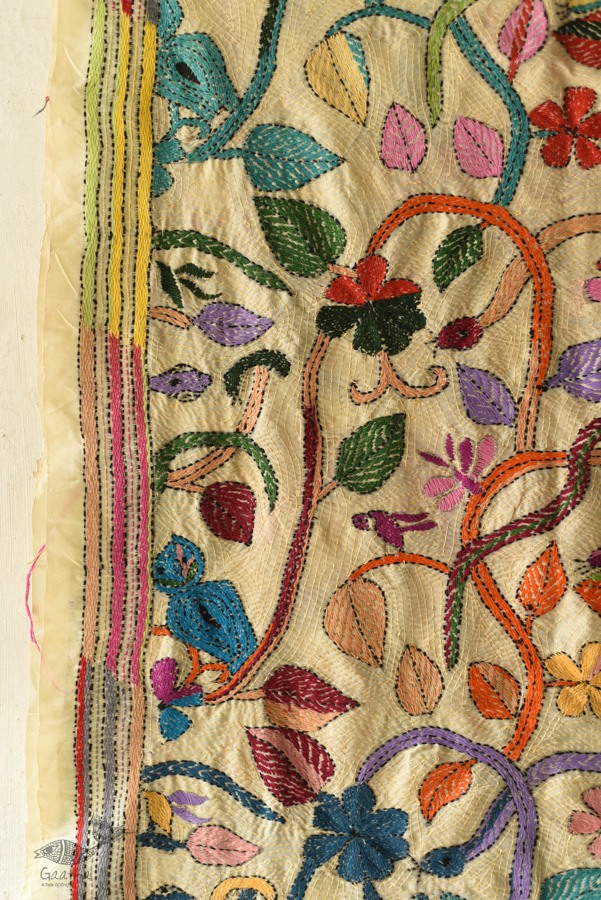 Hand Embroidered Kantha Silk Stole