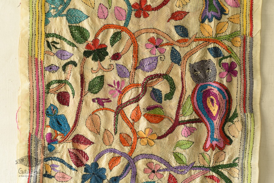 Hand Embroidered Kantha Silk Stole