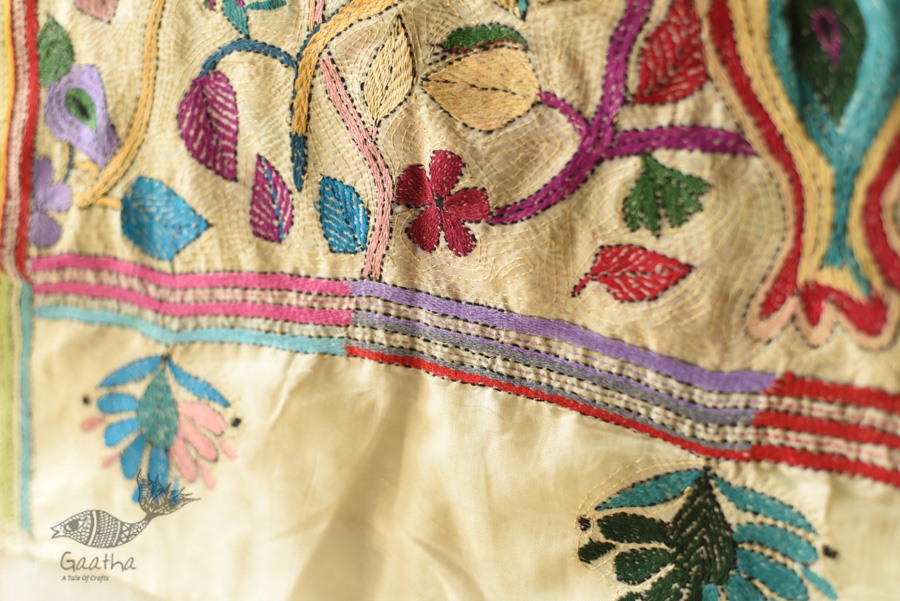 Hand Embroidered Kantha Silk Stole