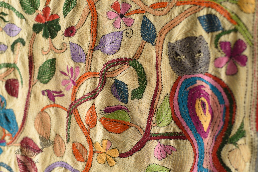 Hand Embroidered Kantha Silk Stole