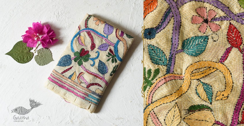 Hand Embroidered Kantha Silk Stole