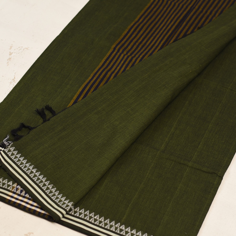 shop Handloom Begampuri Cotton Saree With Woven Border - Mehndi Green