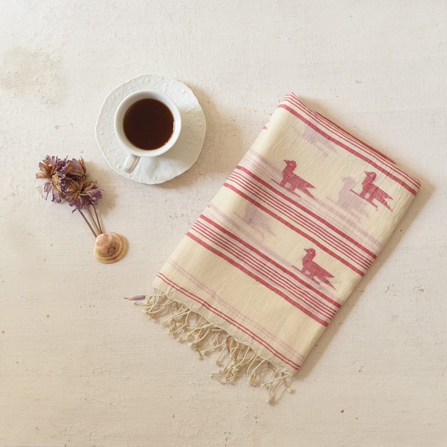 shop Handloom Soft Cotton Jamdani Stole - Bird Motif