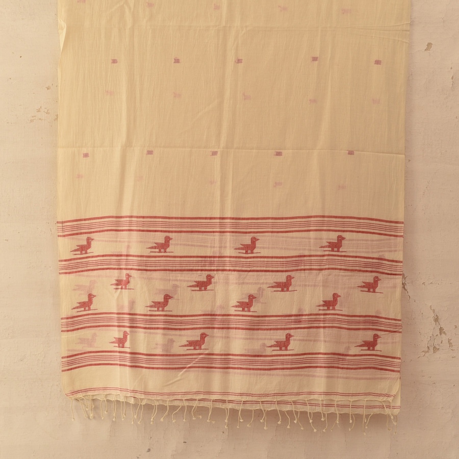 shop Handloom Soft Cotton Jamdani Stole - Bird Motif