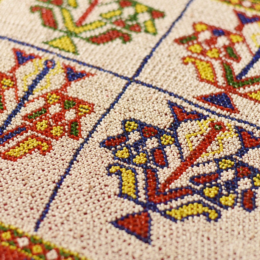 Gujrat Bead Work - Old & Antique Wall Hanging - Flower Pot Motif