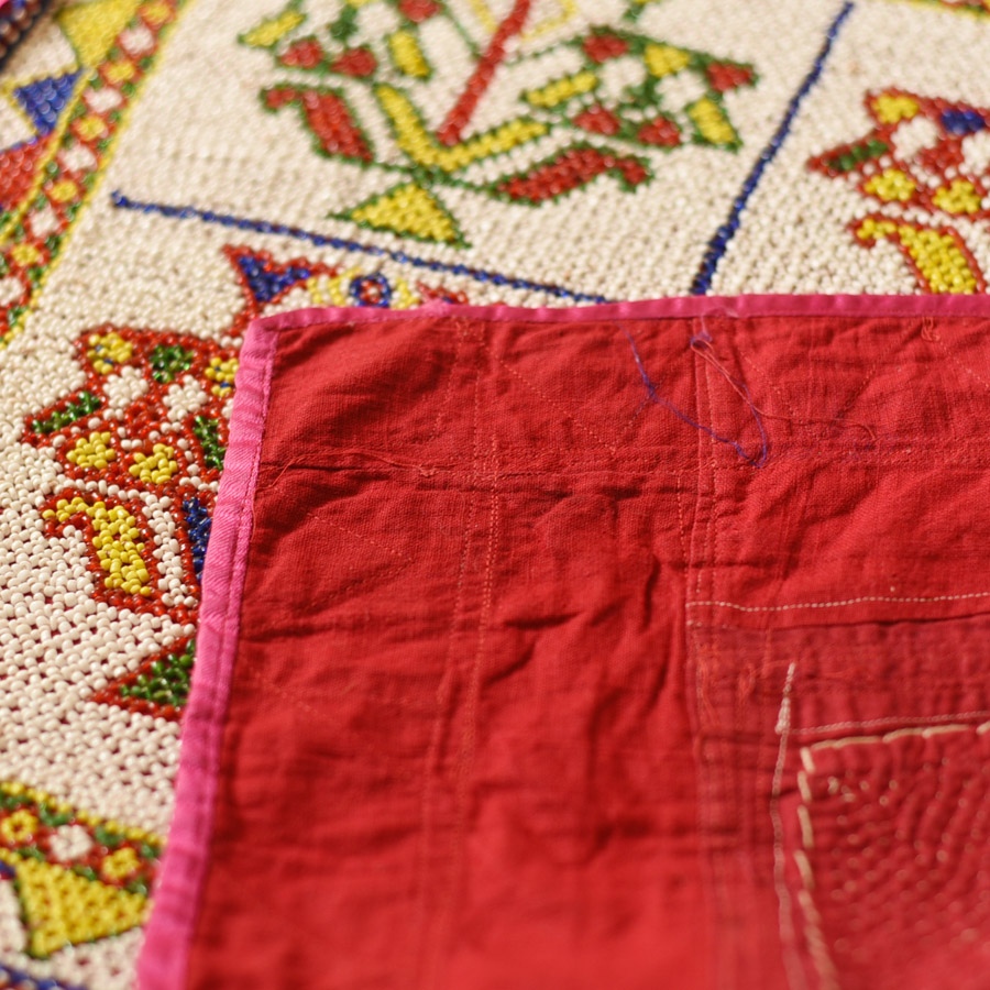 Gujrat Bead Work - Old & Antique Wall Hanging - Flower Pot Motif