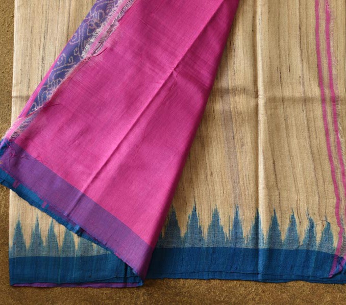 shop Pure Tussar Ghicha Silk Saree With Ganga Jamuna Border