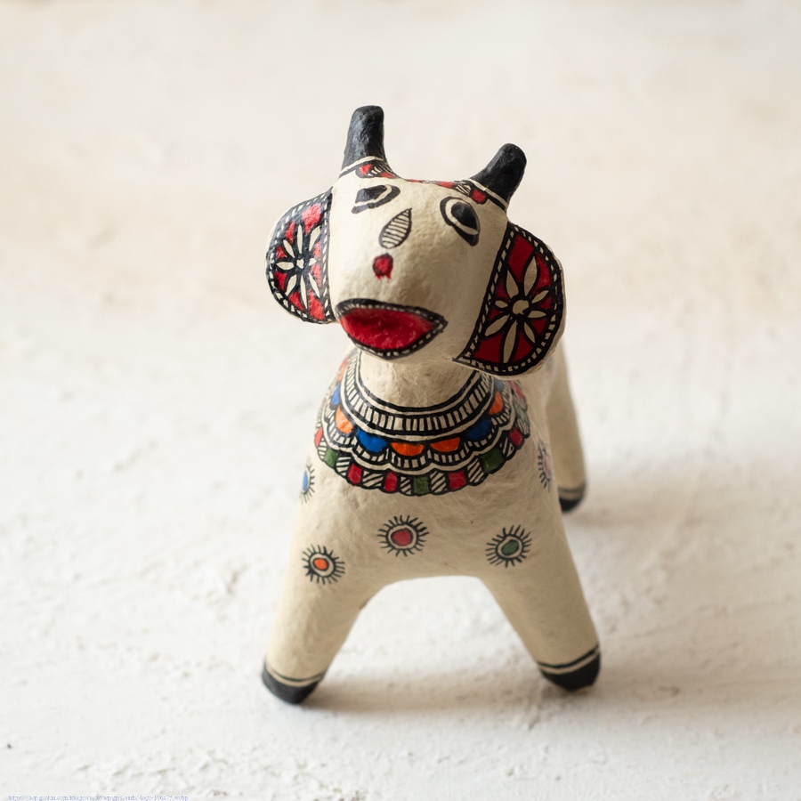 shop Madhubani Hand Painted Paper Mache ~ Nandi / Cow