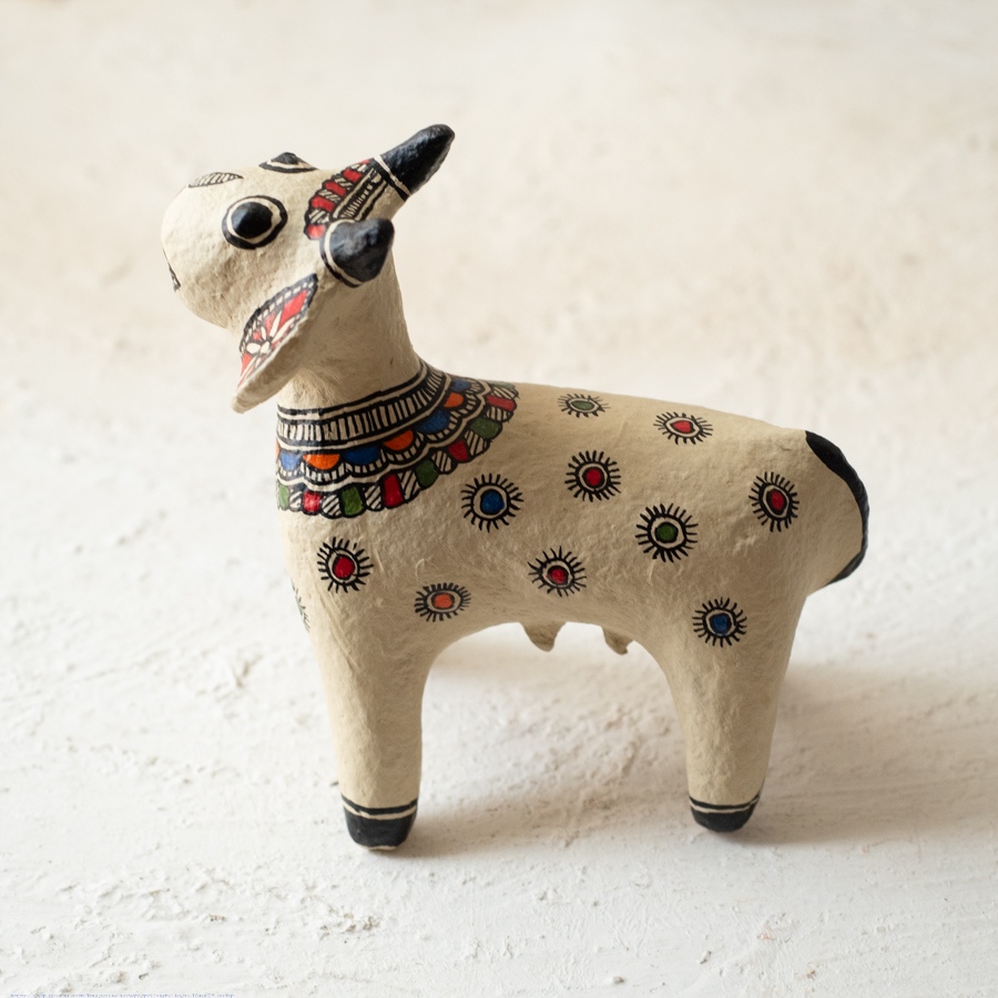 shop Madhubani Hand Painted Paper Mache ~ Nandi / Cow