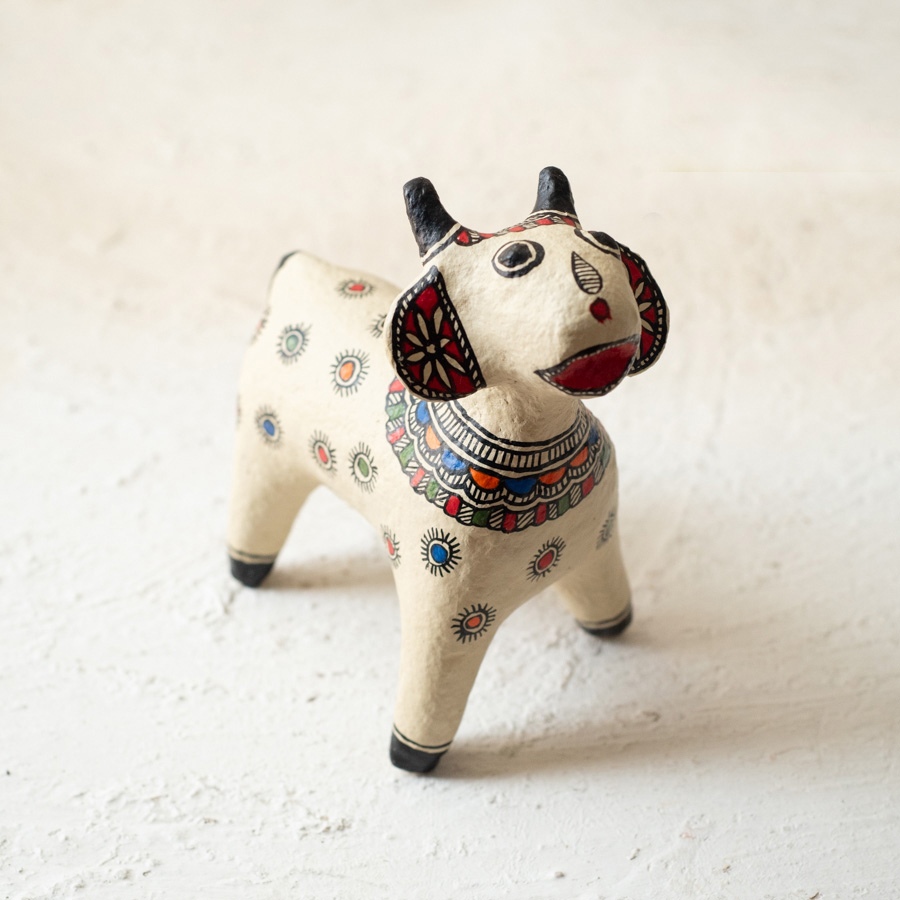shop Madhubani Hand Painted Paper Mache ~ Nandi / Cow