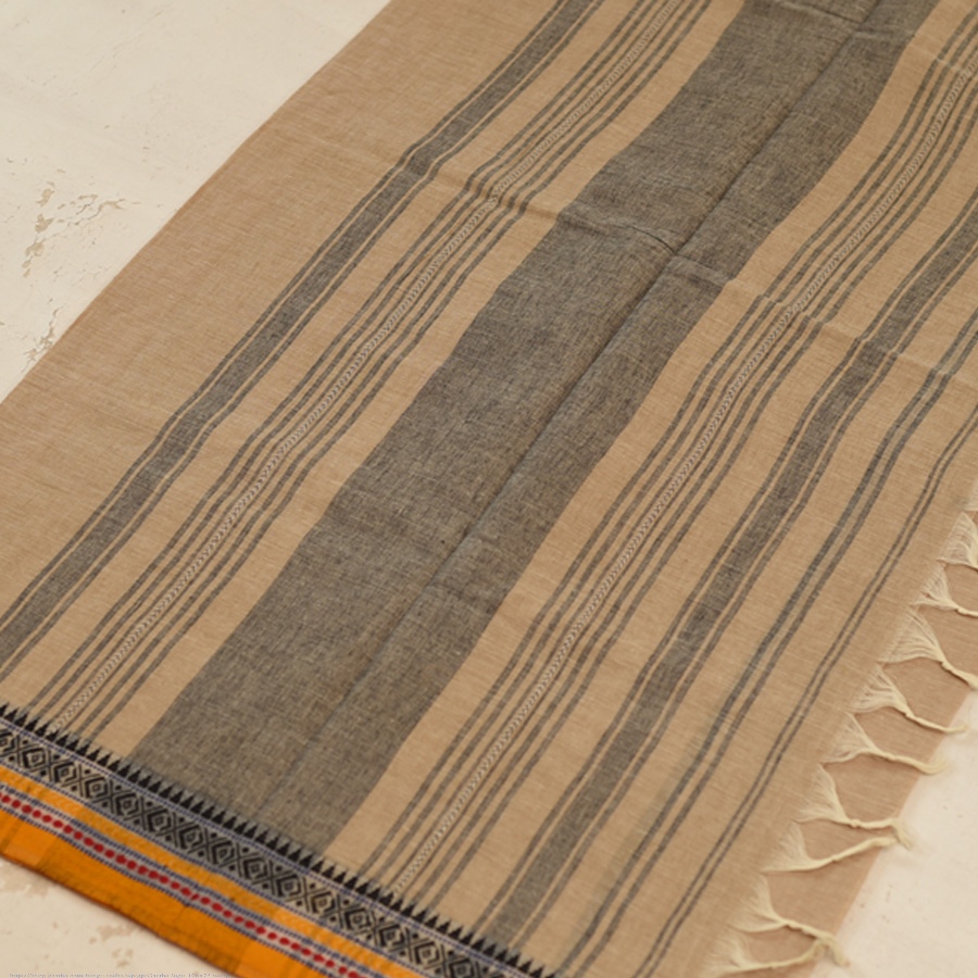 shop Begampuri Handloom Beige Saree With Woven Border