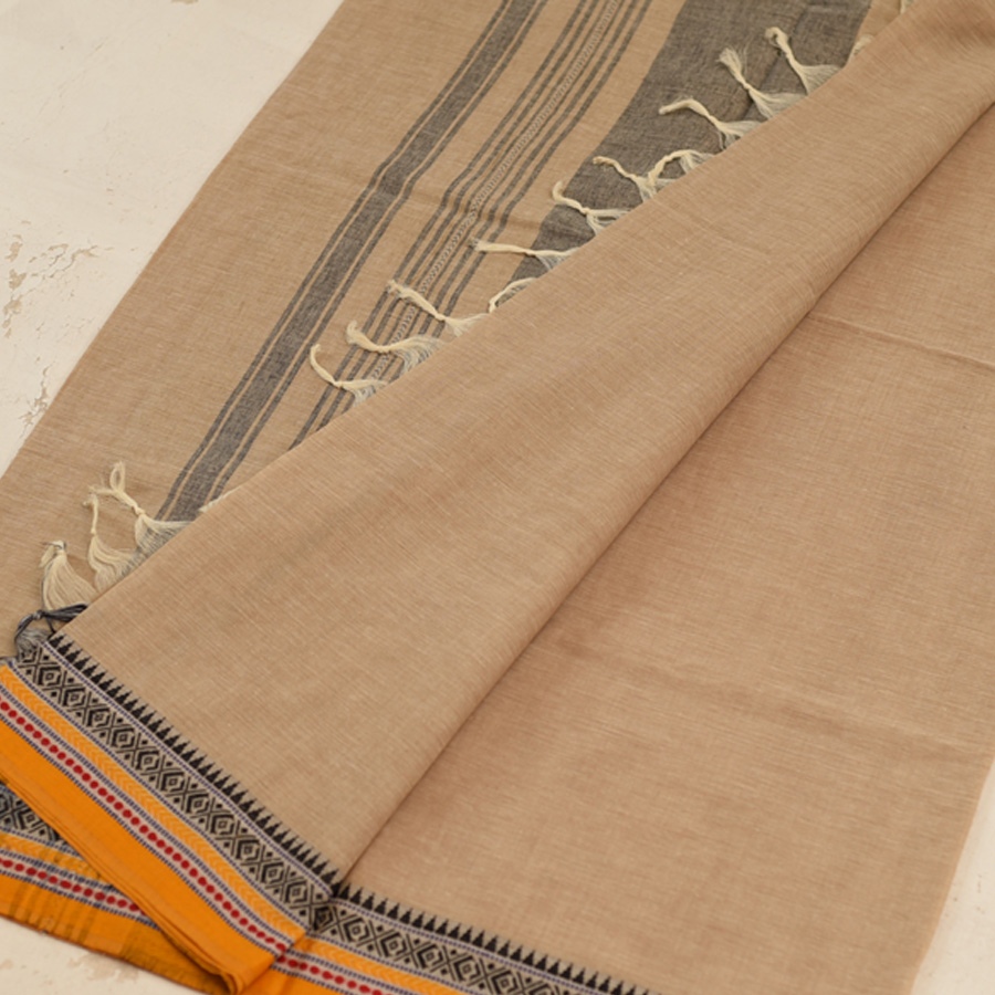 shop Begampuri Handloom Beige Saree With Woven Border