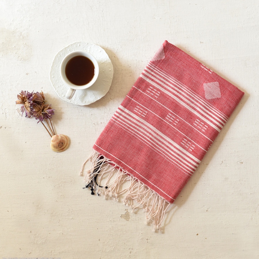 shop Handloom Soft Cotton Jamdani Stole - Tomato Red