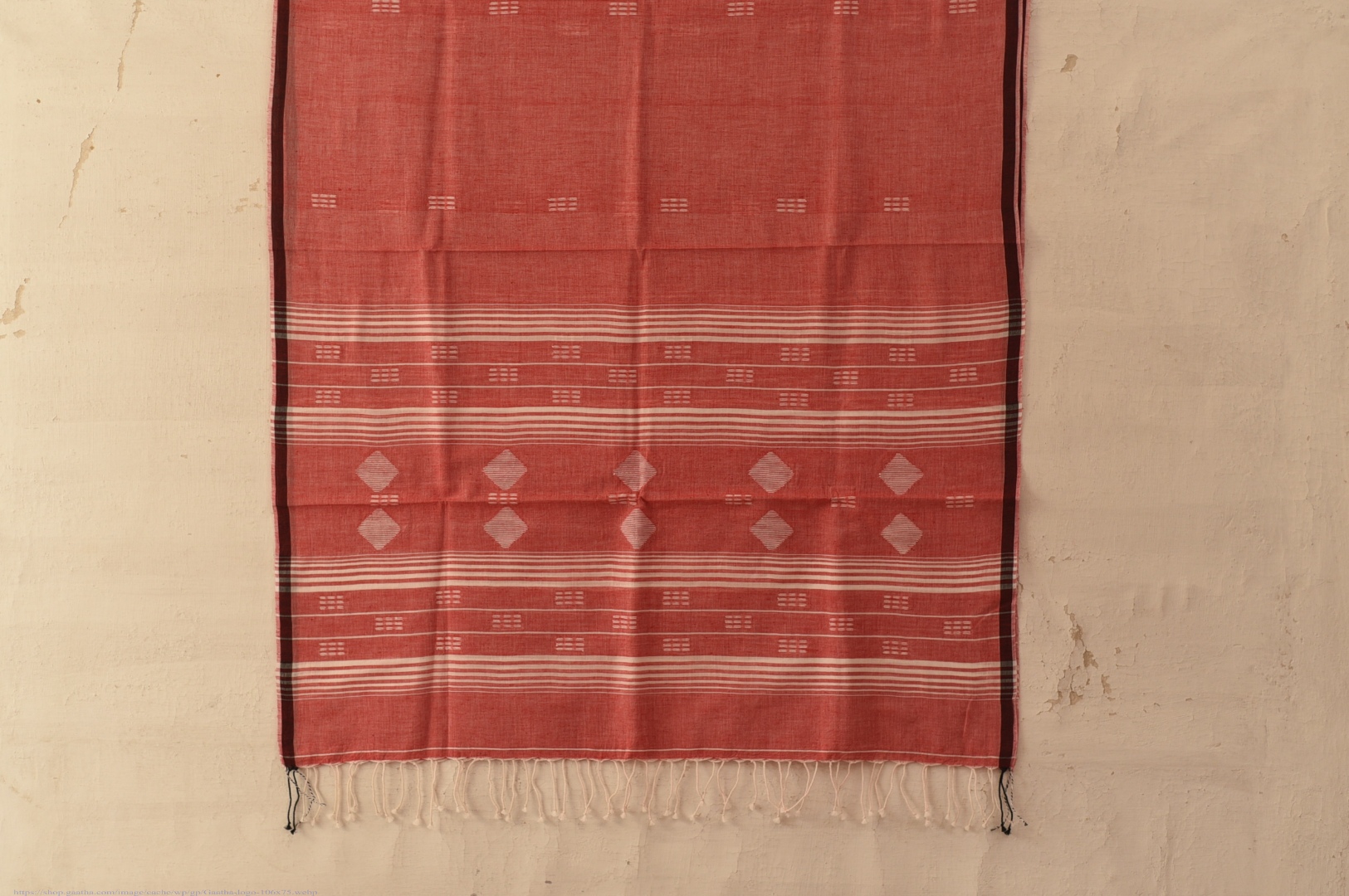 shop Handloom Soft Cotton Jamdani Stole - Tomato Red