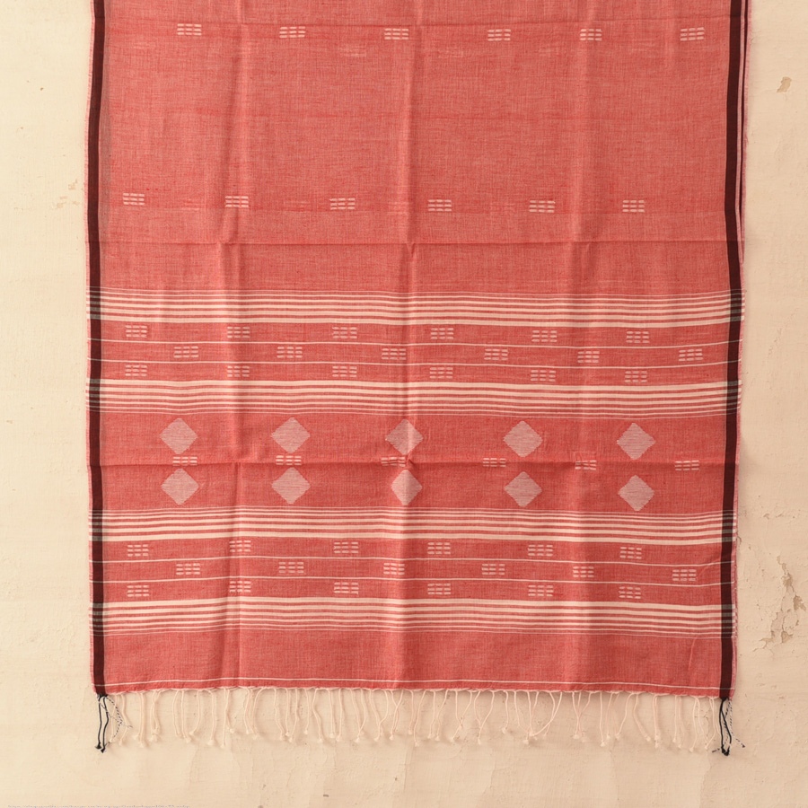 shop Handloom Soft Cotton Jamdani Stole - Tomato Red