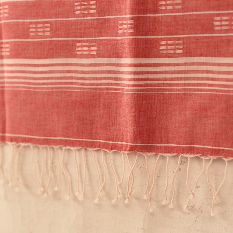 shop Handloom Soft Cotton Jamdani Stole - Tomato Red
