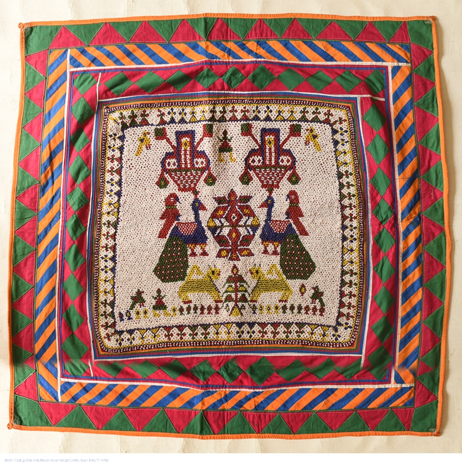 Saurashtra Beadwork - Old & Antique Wall Hanging - Peacock Motif Chakda