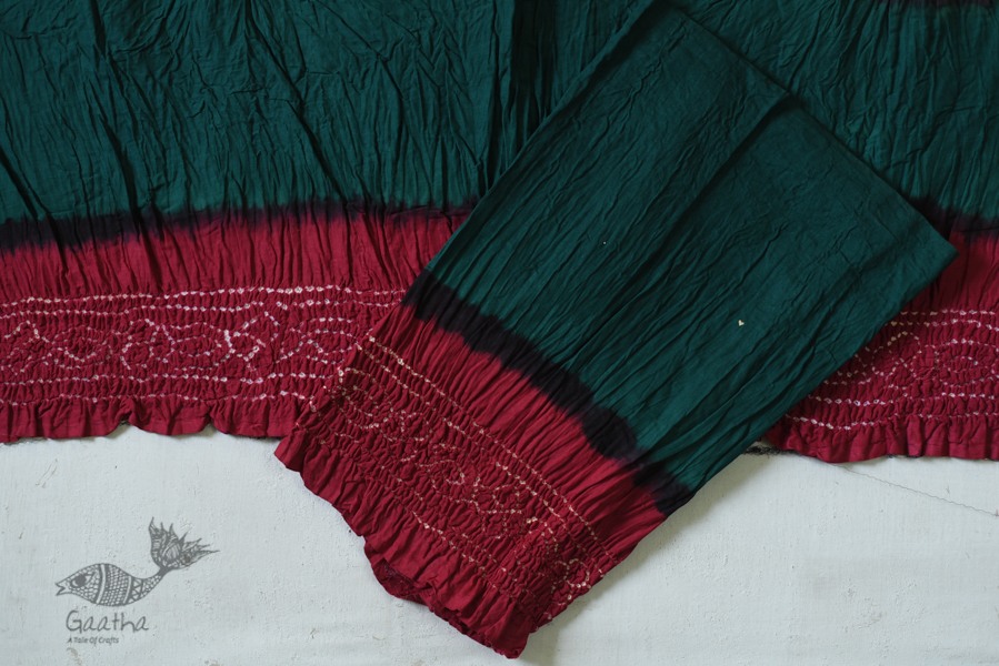 red and green cotton bandhni sarees
