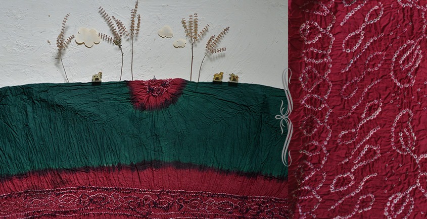 red and green cotton bandhni sarees