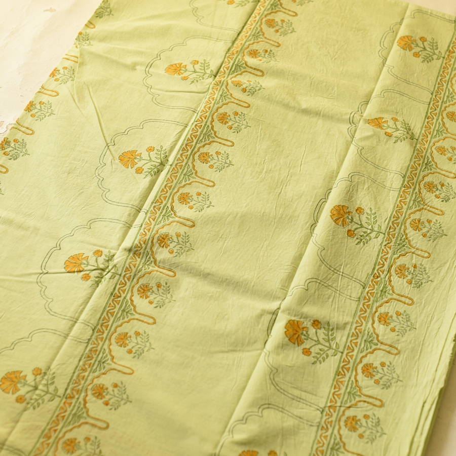 shop Bagru Block Printed Cotton Saree - Light Green