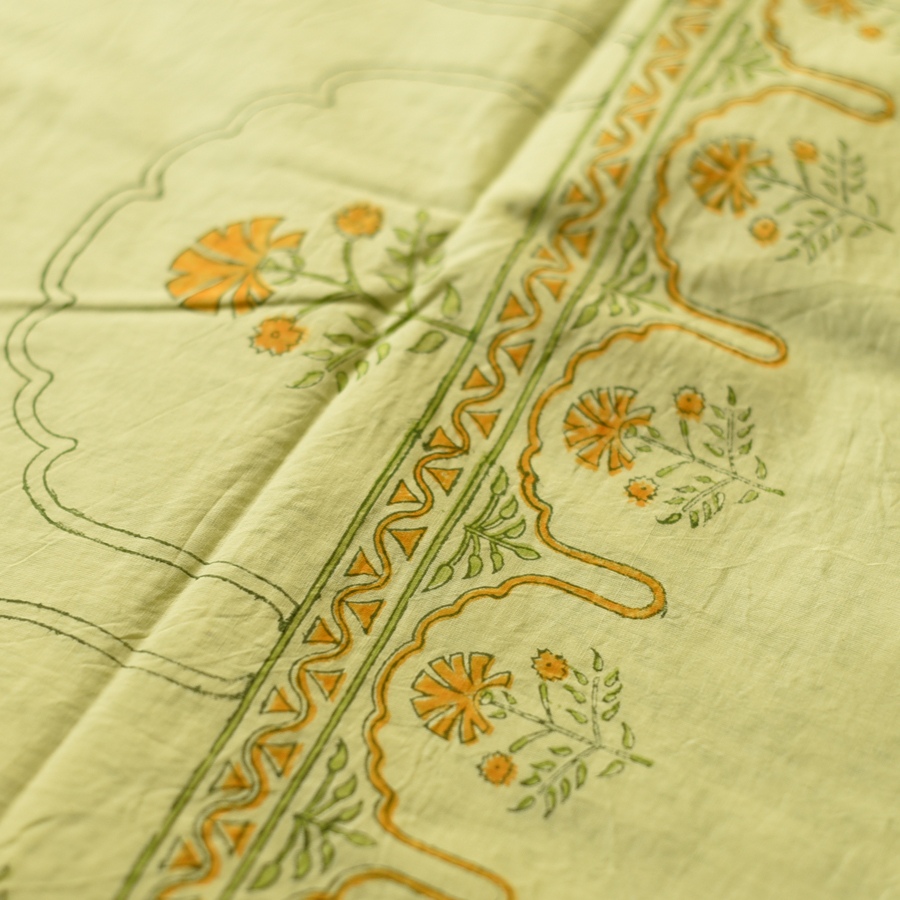 shop Bagru Block Printed Cotton Saree - Light Green