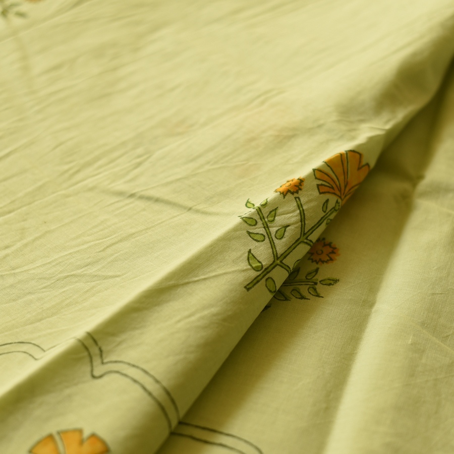shop Bagru Block Printed Cotton Saree - Light Green