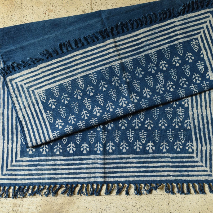 shop Indigo Dabu Block Printed Dhurrie ( 5 X 3 Feet )