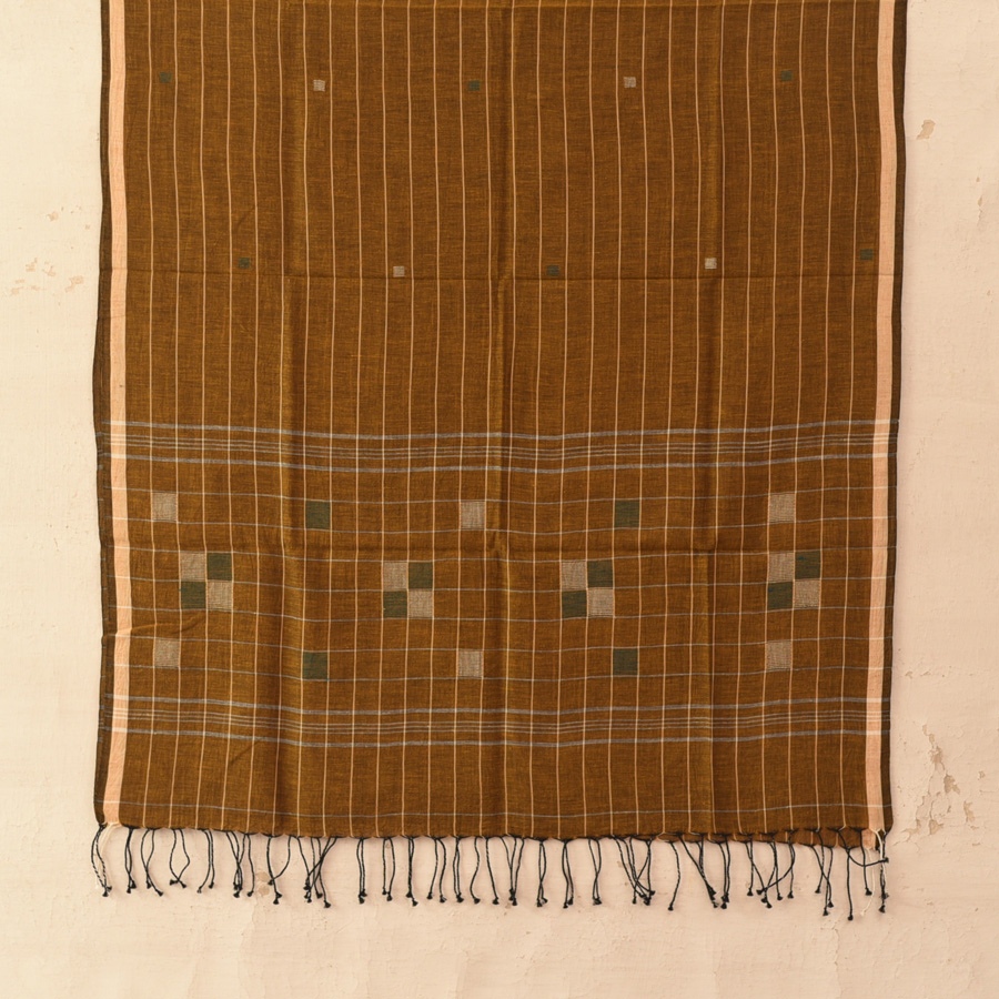 shop Handloom Soft Cotton Jamdani Stole - Brown