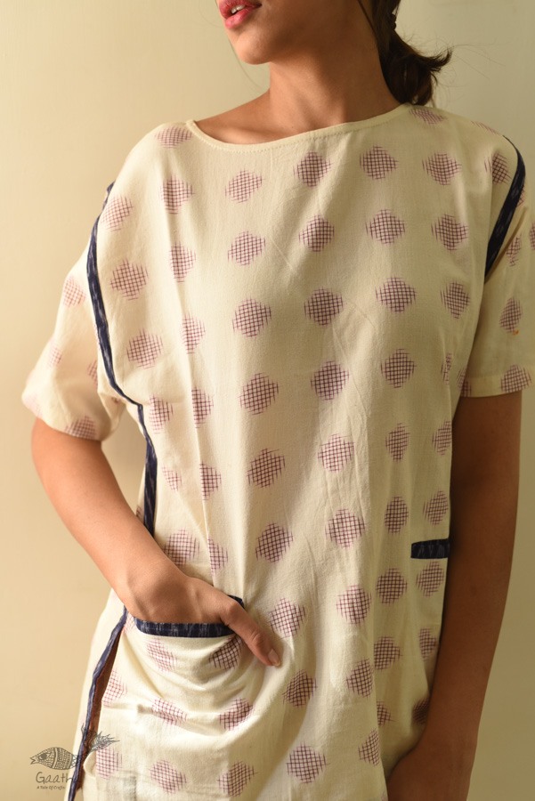 shop Off White Ikat Handloom Cotton Top