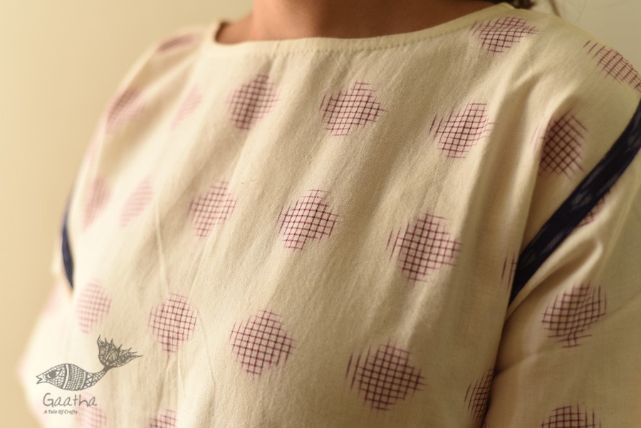 shop Off White Ikat Handloom Cotton Top