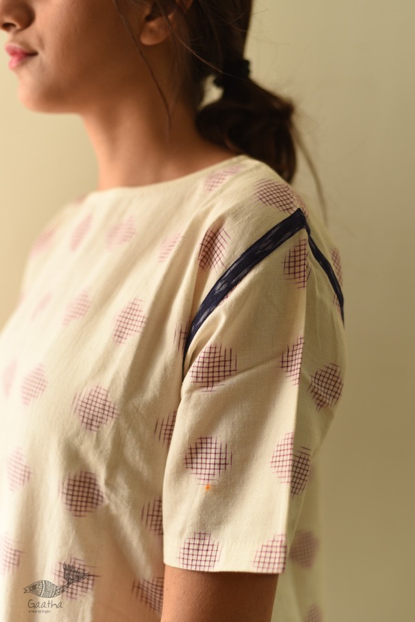 shop Off White Ikat Handloom Cotton Top