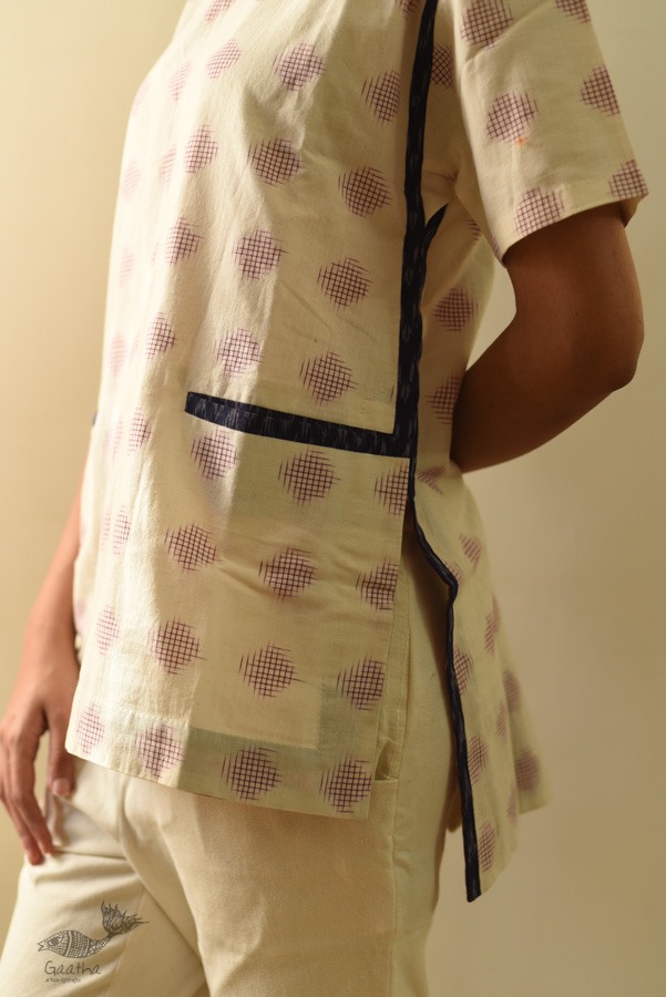 shop Off White Ikat Handloom Cotton Top