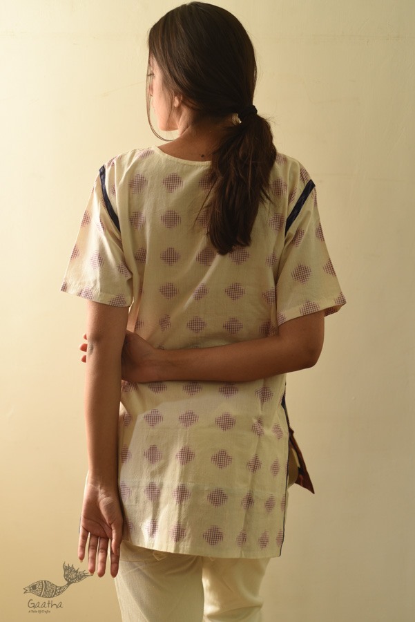 shop Off White Ikat Handloom Cotton Top