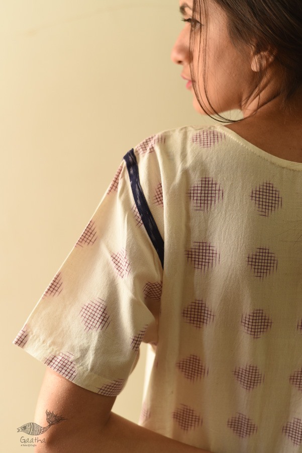 shop Off White Ikat Handloom Cotton Top