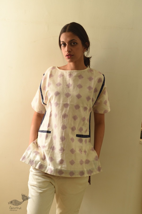 shop Off White Ikat Handloom Cotton Top