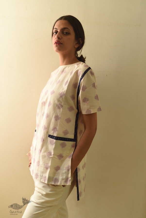 shop Off White Ikat Handloom Cotton Top
