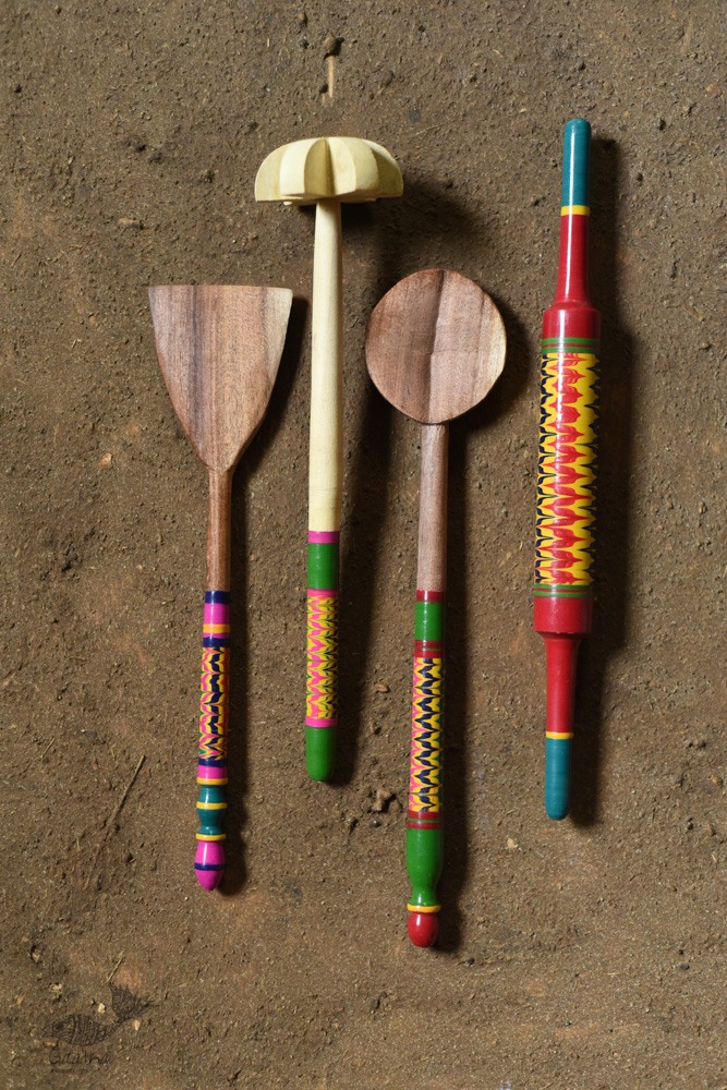 shop Handmade Wooden Utensils - Kutch Lacquer Ladles (Set of Four)