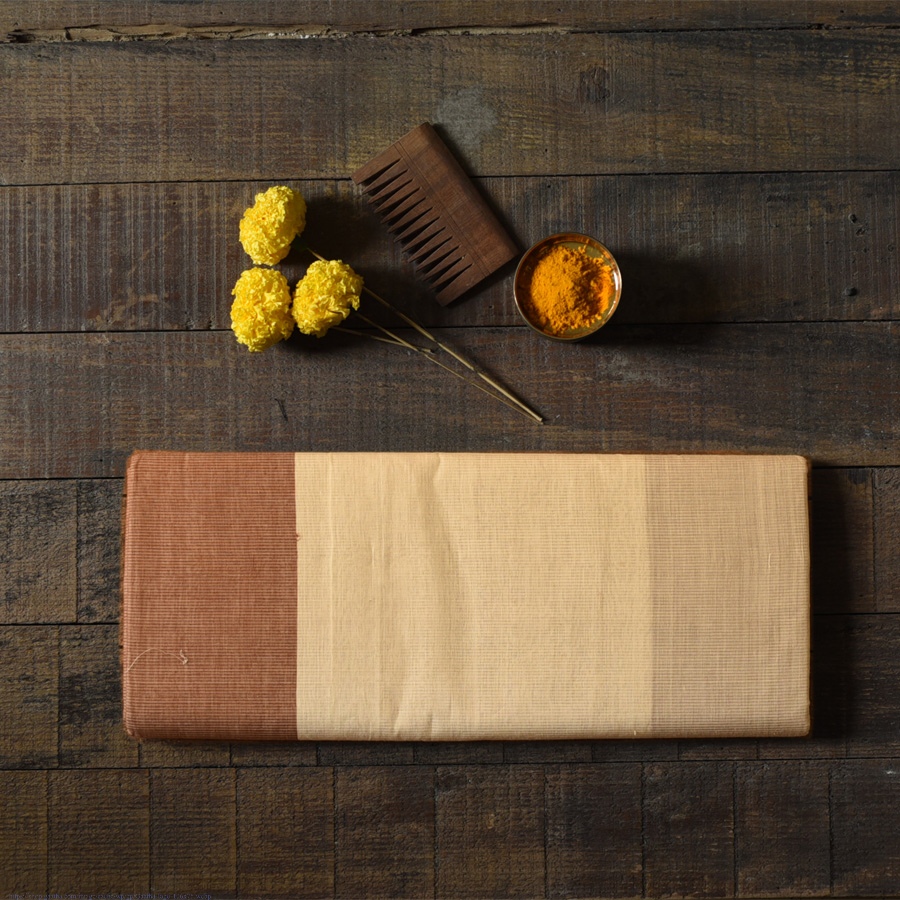 Handwoven cotton saree |  from Andhra Pradesh - Off White